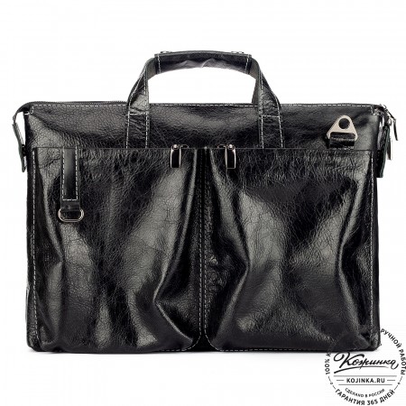 Кожаная деловая сумка "Стюарт" (глянец чёрный)