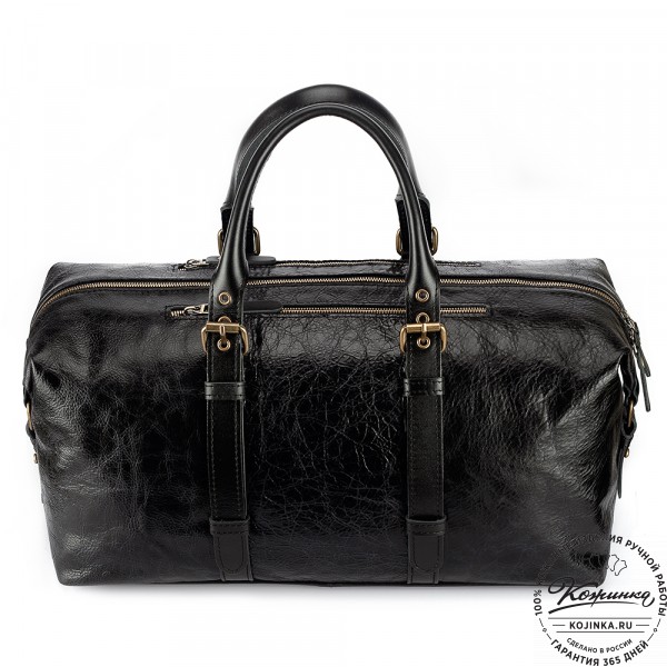 Кожаная дорожно-спортивная сумка Вашингтон (чёрная). фото 1