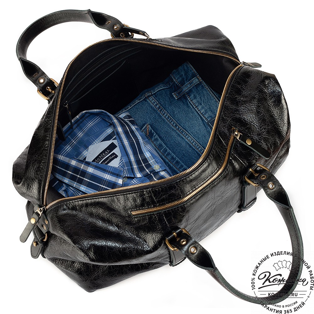 Кожаная дорожно-спортивная сумка Вашингтон (чёрная)