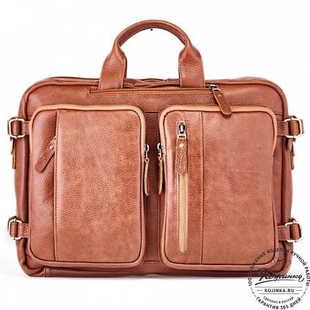 Кожаная сумка-рюкзак "Бигмэн" (светло-коричневая)
