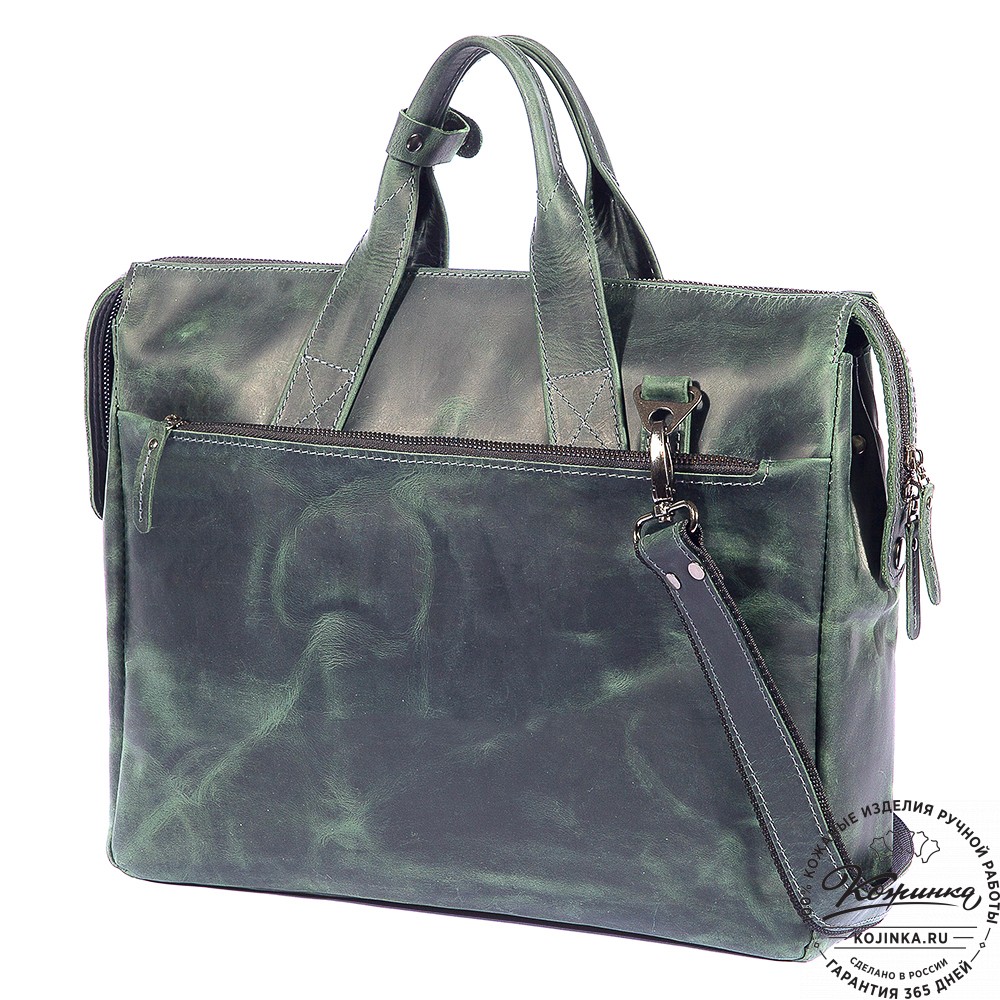 Кожаная деловая сумка "Марк" (изумруд крейзи)