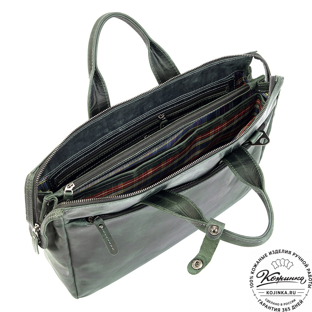 Кожаная деловая сумка "Марк" (изумруд крейзи)