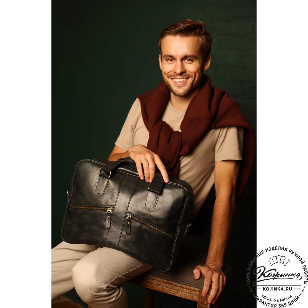 Кожаная деловая сумка "Окленд нью" (синий антик)