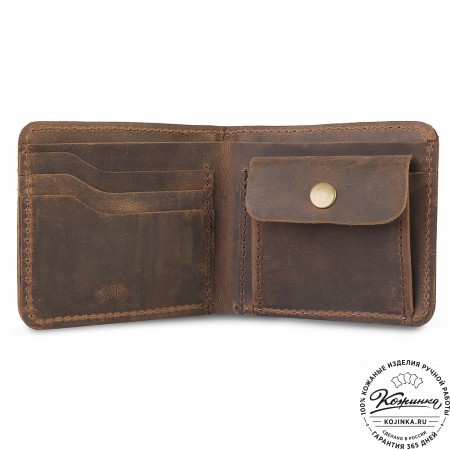 Кожаный бумажник "Рокки" (тёмно-коричневый крейзи)