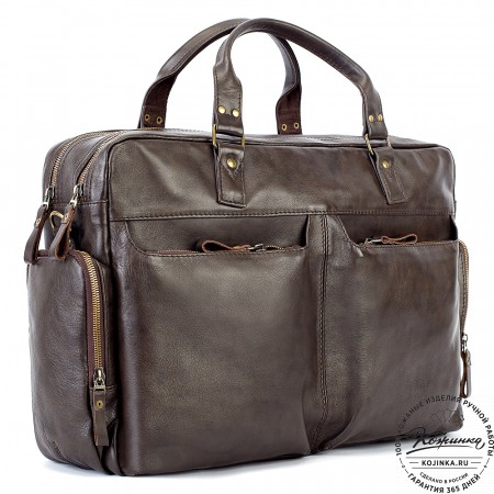 Кожаная деловая сумка для командировок "Бастилия" (коричневая)