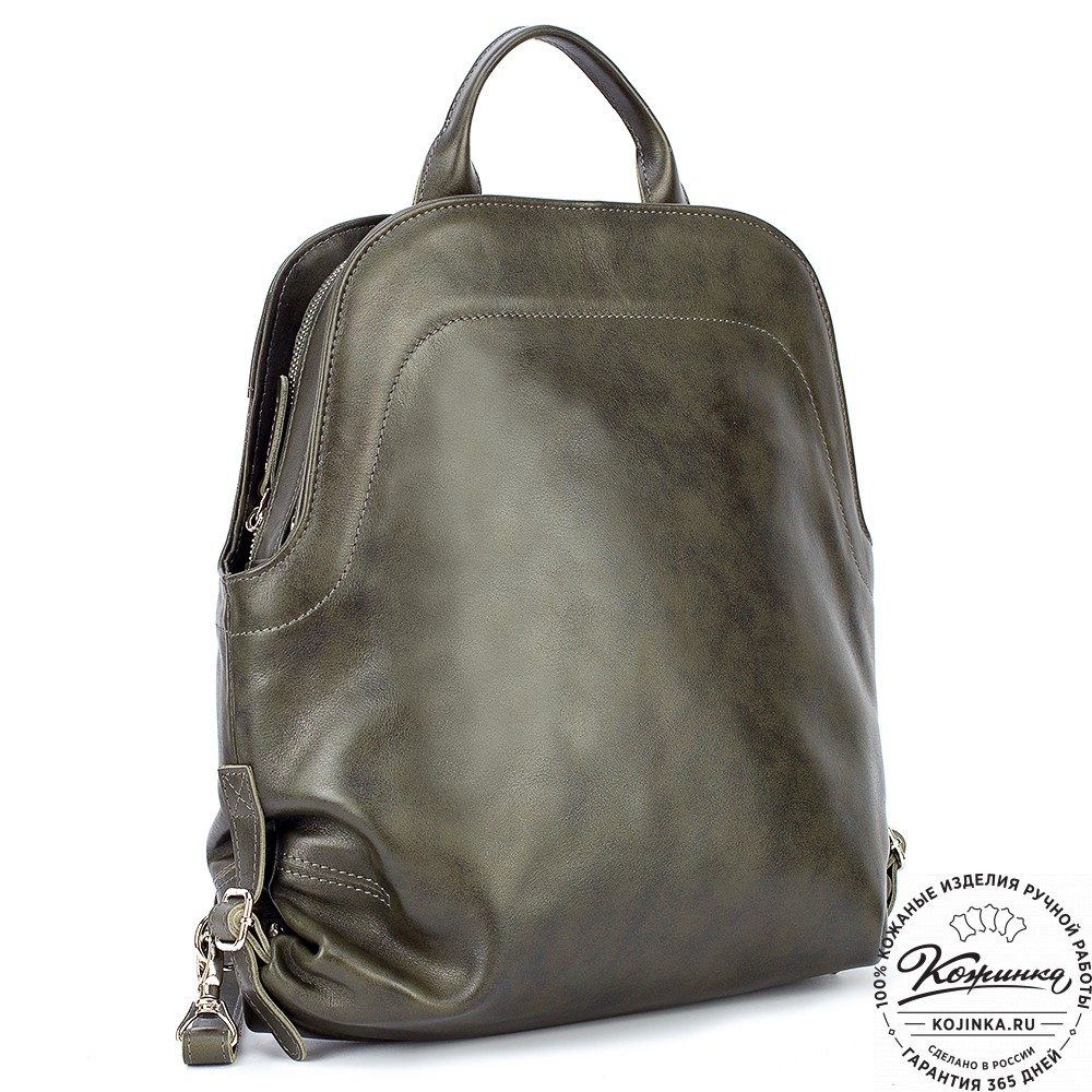 Женский кожаный рюкзак-сумка "Греция" (хаки гладкая кожа)