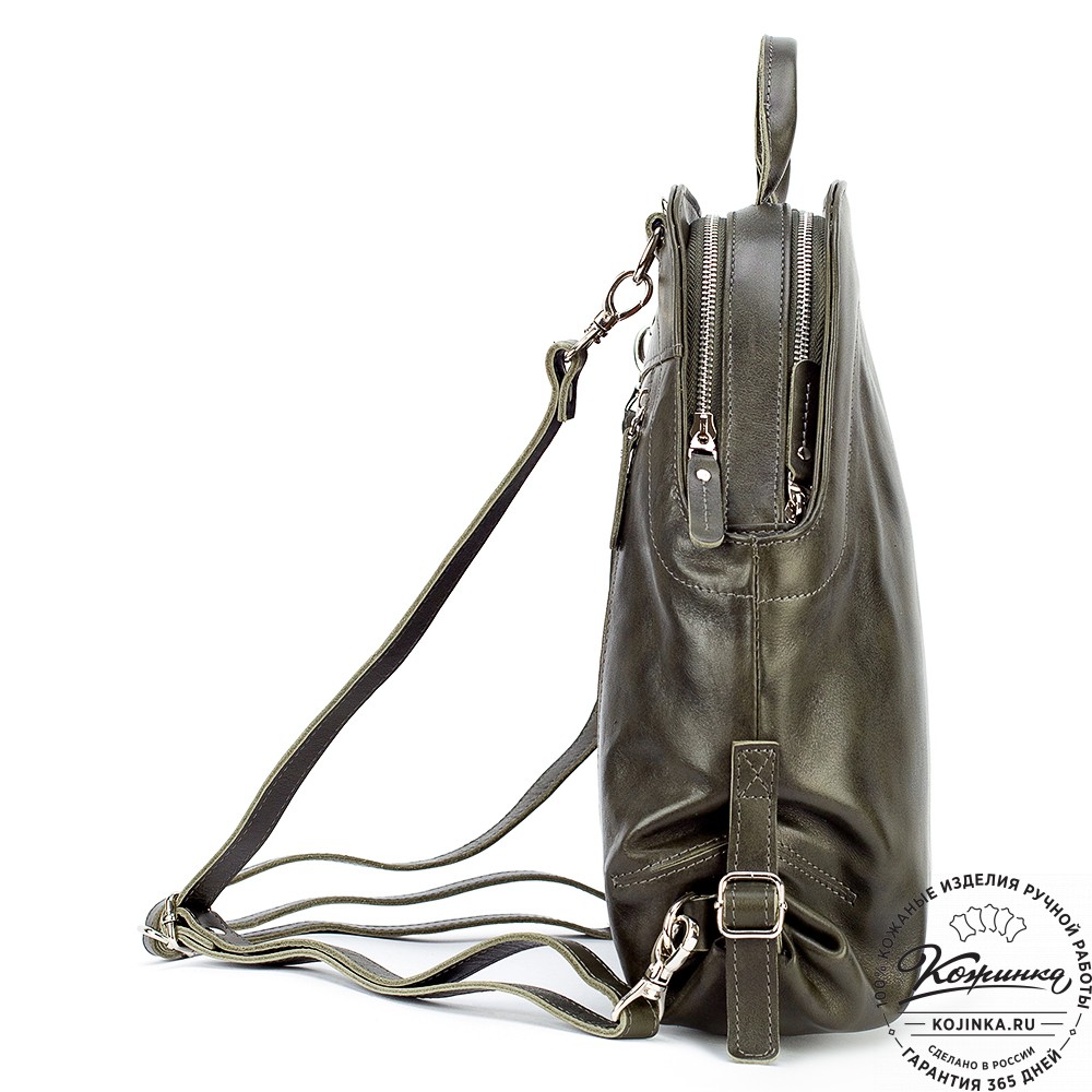 Женский кожаный рюкзак-сумка "Греция" (хаки гладкая кожа)