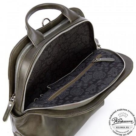 Женский кожаный рюкзак-сумка "Греция" (хаки гладкая кожа)