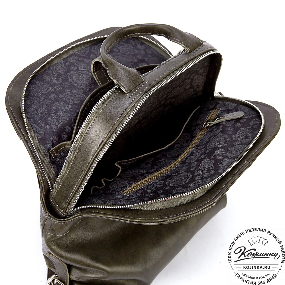 Женский кожаный рюкзак-сумка "Греция" (хаки гладкая кожа)