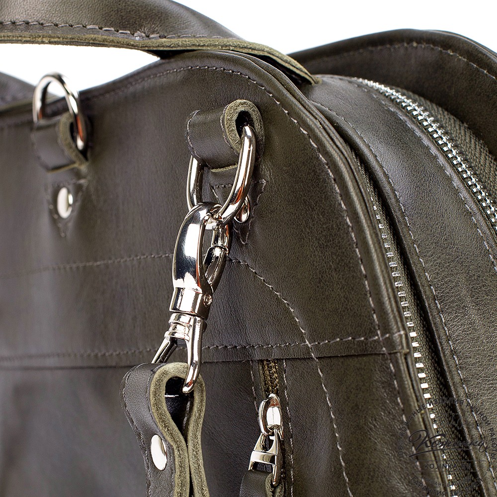 Женский кожаный рюкзак-сумка "Греция" (хаки гладкая кожа)