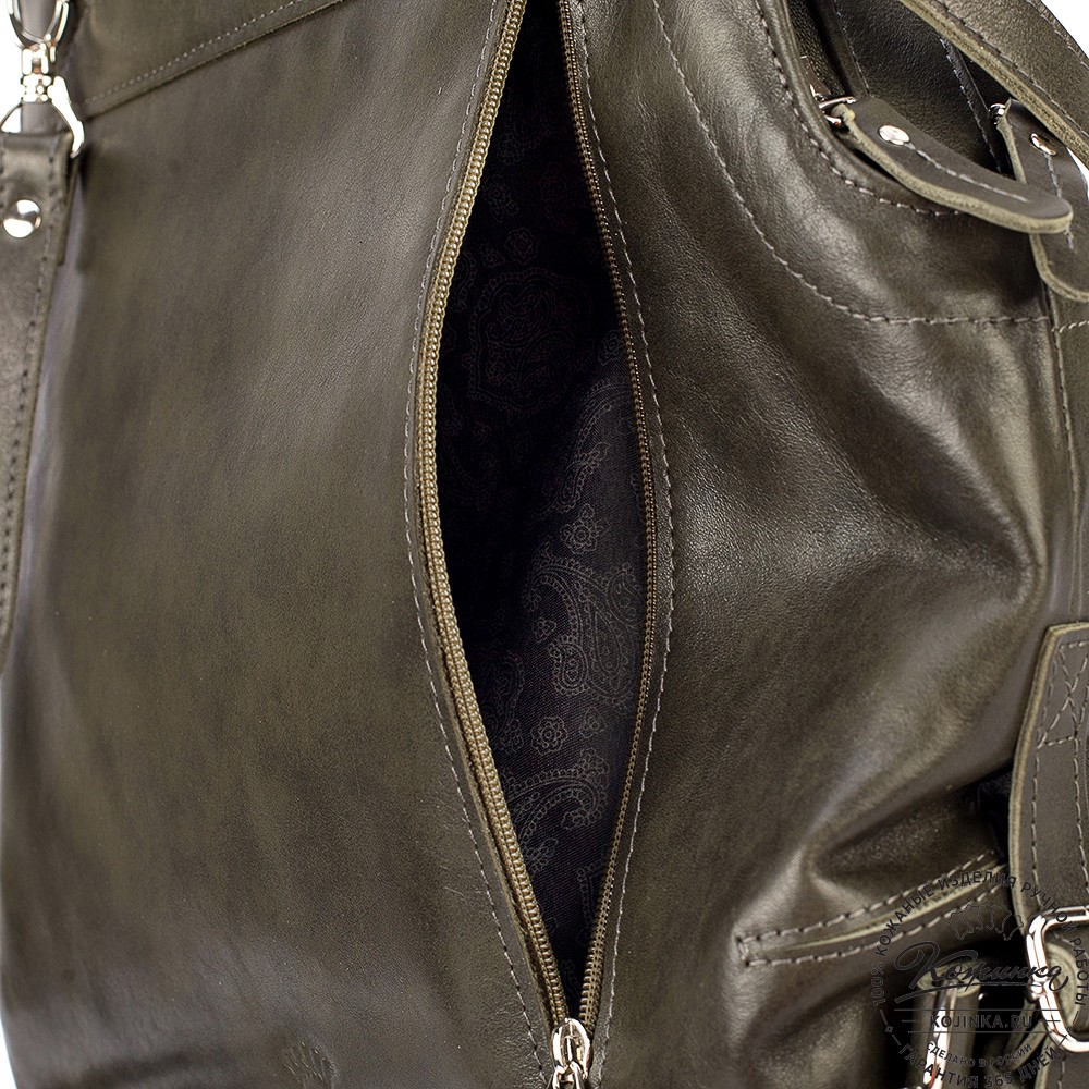 Женский кожаный рюкзак-сумка "Греция" (хаки гладкая кожа)