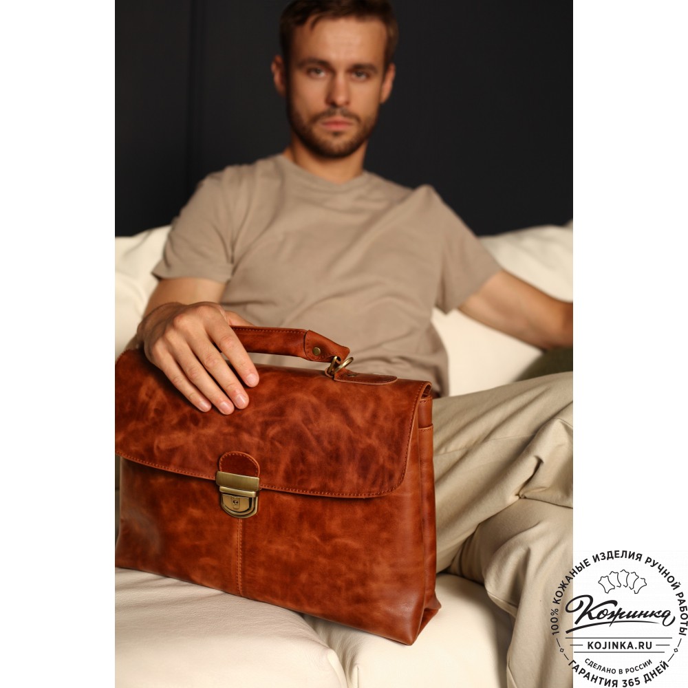 Кожаный портфель "Александрия" (тёмно-коричневый антик)