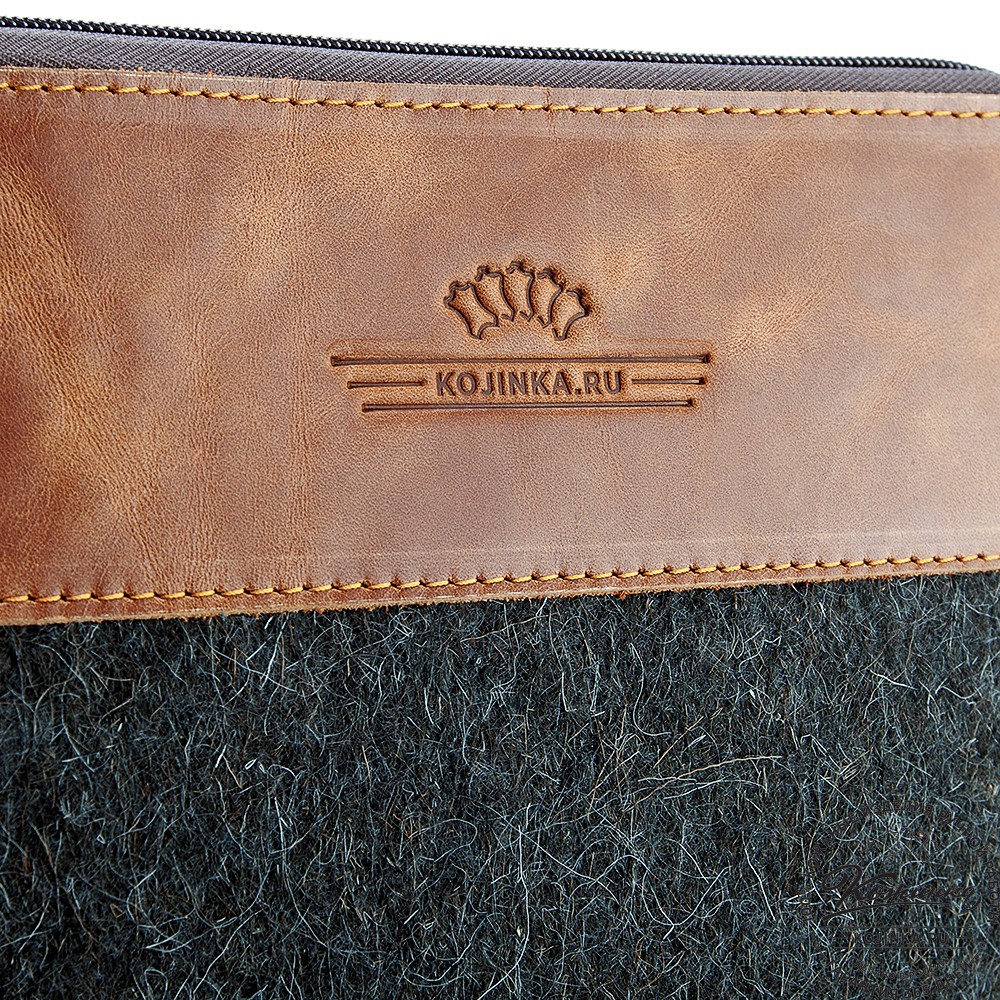 Чехол для ноутбука из кожи и войлока "Гладиатор" (серый с коричневым)