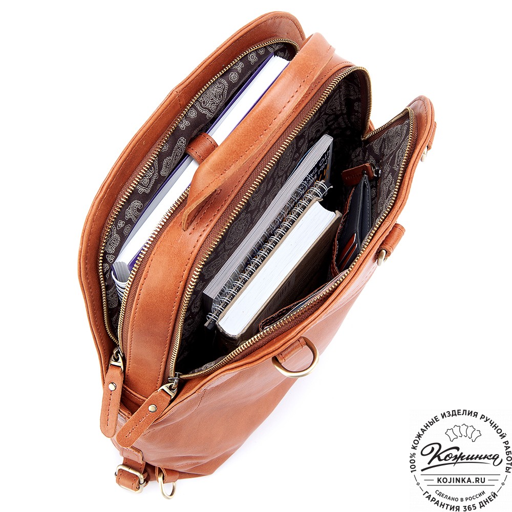 Женский кожаный рюкзак-сумка "Греция" (рыжяя гладкая кожа)