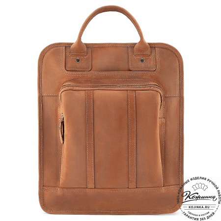 Кожаный рюкзак-сумка "Майкл" (коричневый крейзи)