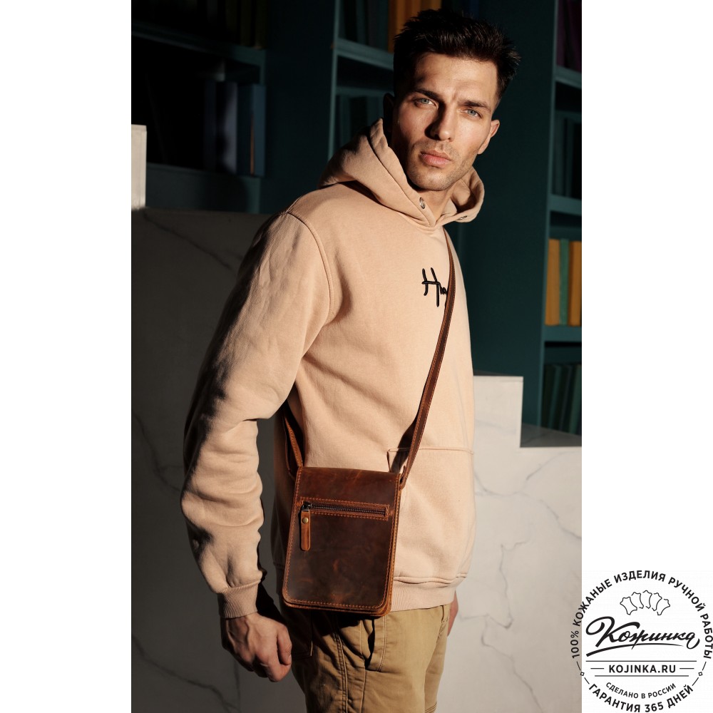 Мужская кожаная сумка "Робин" (рыжий крейзи)