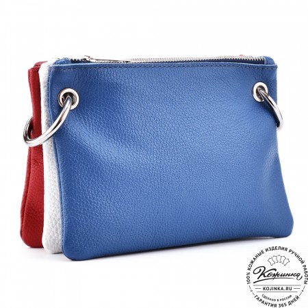 Женская кожаная сумка "Трио" (синий/белый/красный)