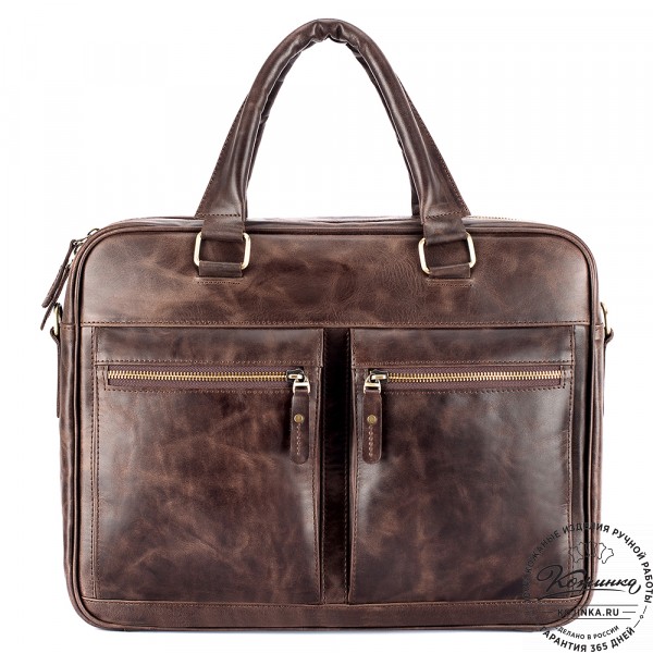 Кожаная деловая сумка "Гофман" (тёмно-коричневый антик) . фото 1