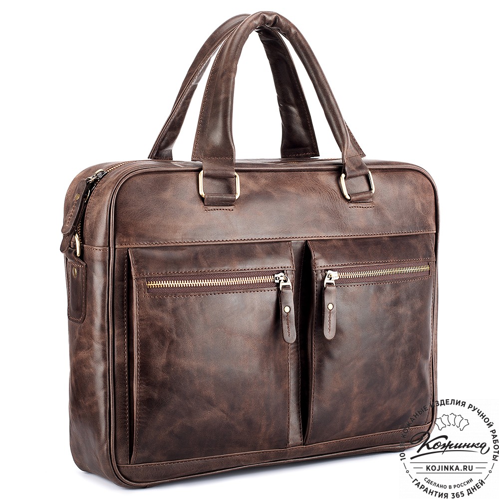 Кожаная деловая сумка "Гофман" (тёмно-коричневый антик) 