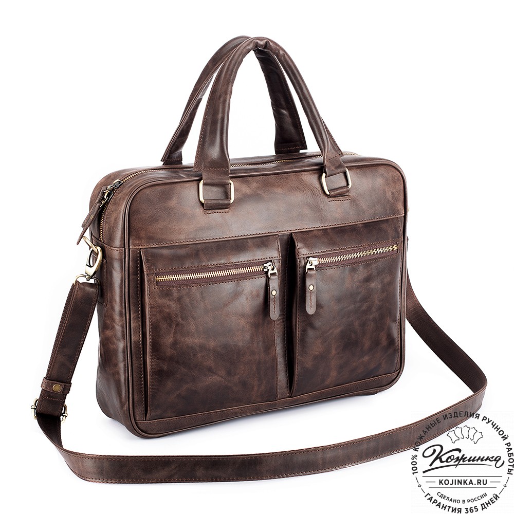 Кожаная деловая сумка "Гофман" (тёмно-коричневый антик) 