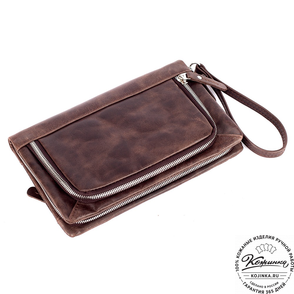 Кожаный клатч "Грэгори" (тёмно-коричневый антик) 