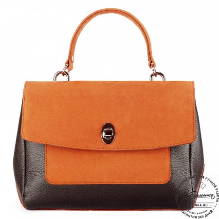 Женская кожаная сумка "Эстель" (тёмно-коричневый с оранжевым)