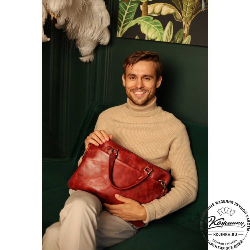 Кожаная деловая сумка "Ральф" (бордо антик) 