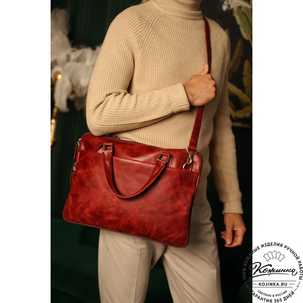 Кожаная деловая сумка "Ральф" (бордо антик) 