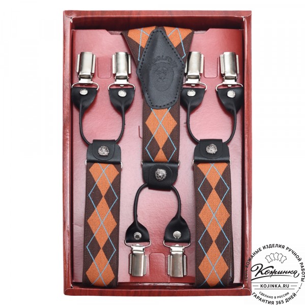  Подтяжки подарочные (коричневый с рыжим ромб). фото 1