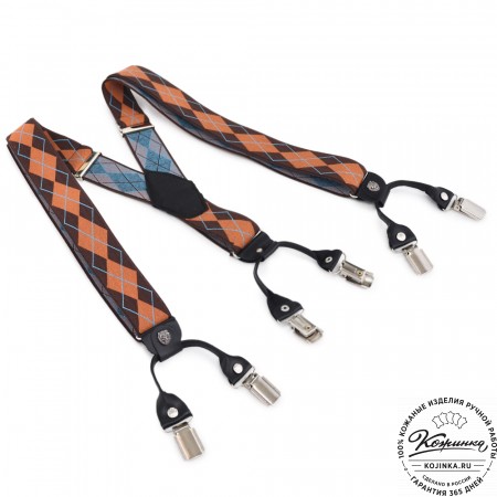  Подтяжки подарочные (коричневый с рыжим ромб)