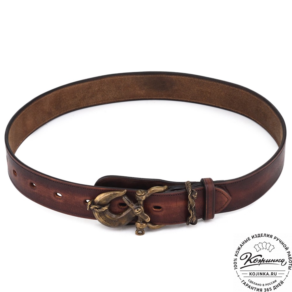 Кожаный мужской ремень ручной работы "Тарантино" (коричневый)