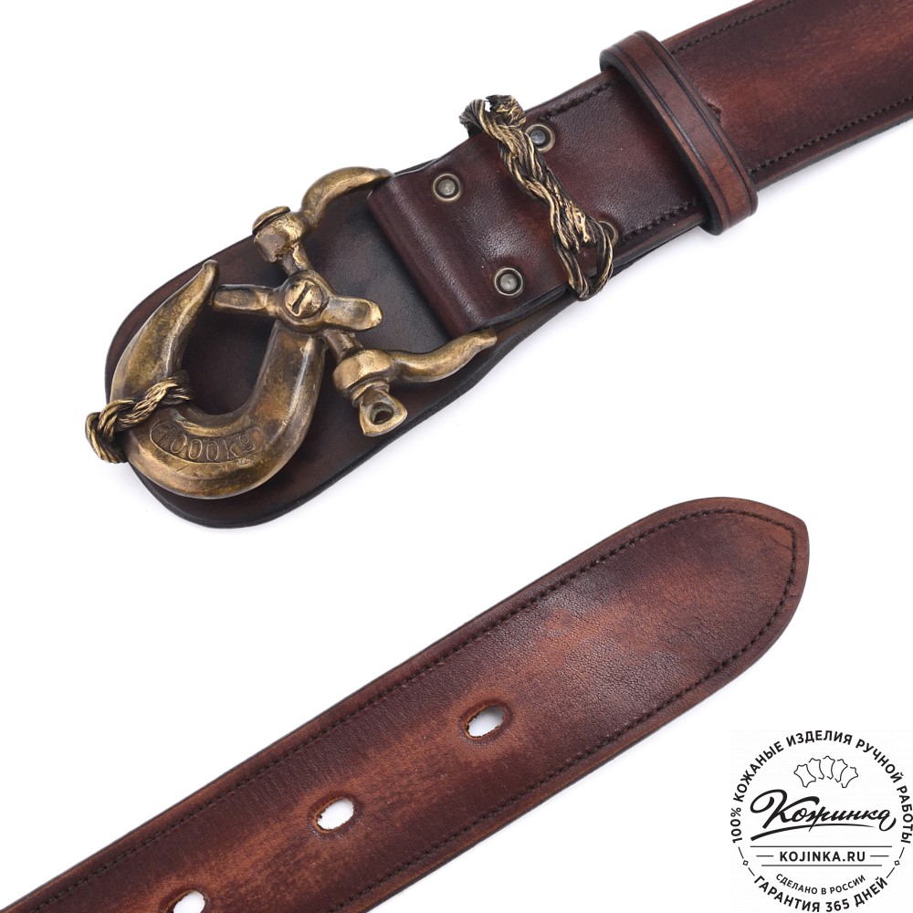 Кожаный мужской ремень ручной работы "Тарантино" (коричневый)