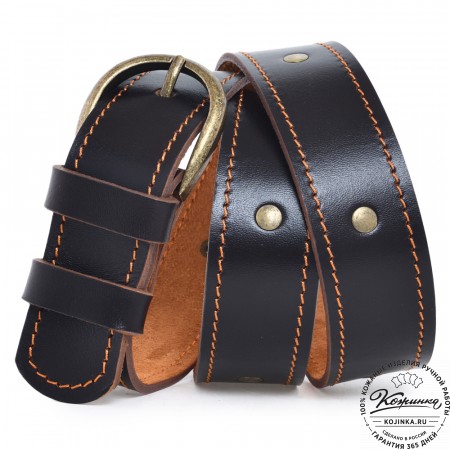  Кожаный мужской ремень Анри Нью (коричневый с пистонами)