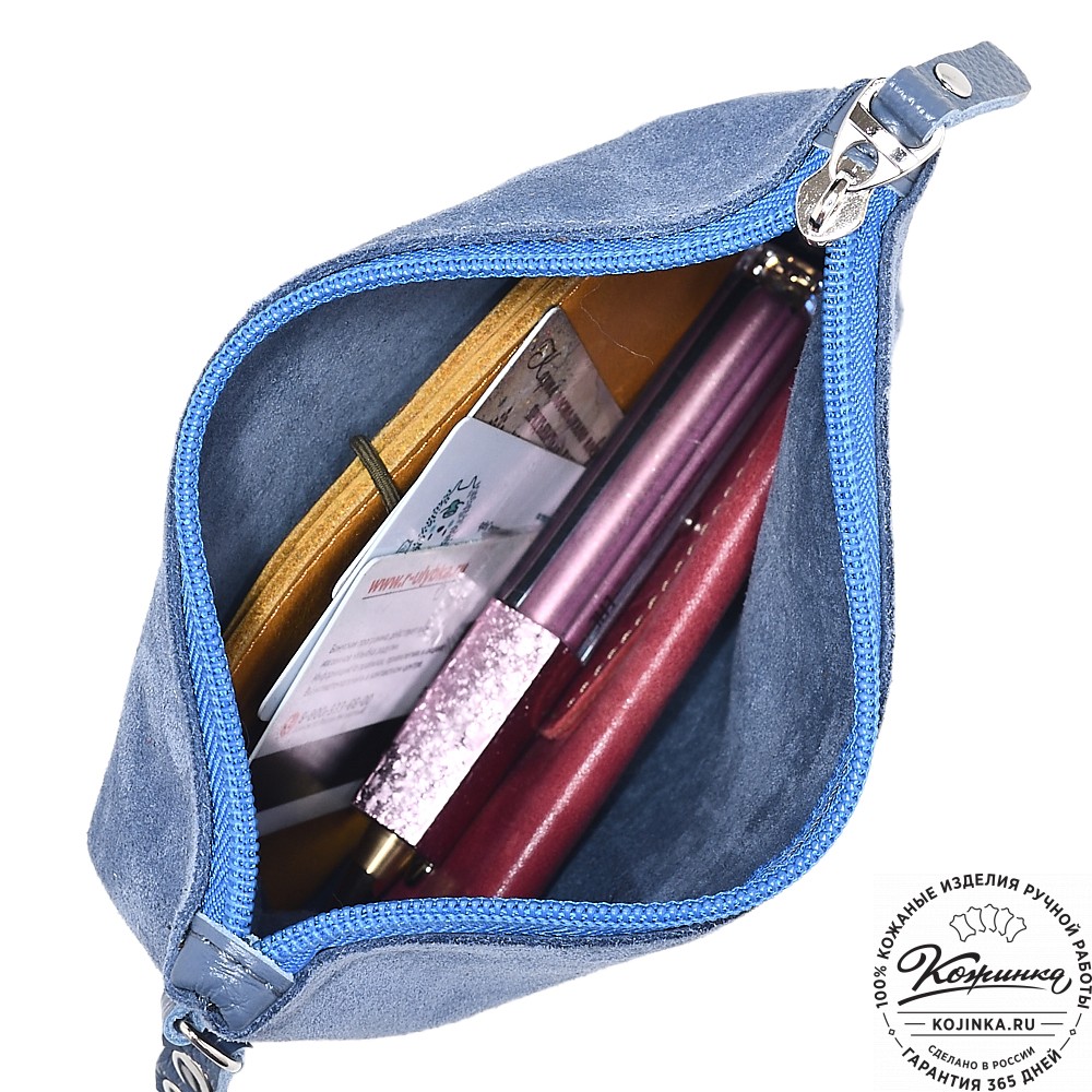  Кожаная косметичка "Флавия" велюр (джинс)