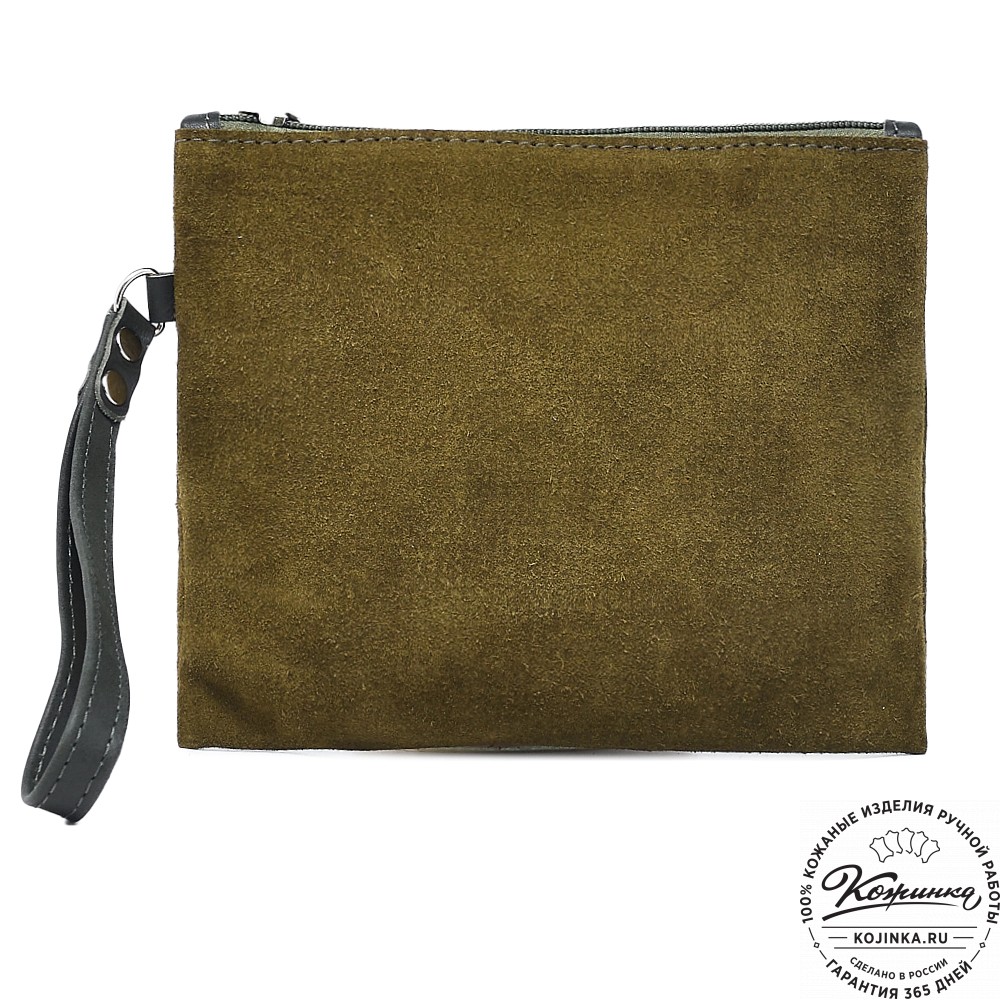 Кожаная косметичка "Флавия" велюр (хаки)