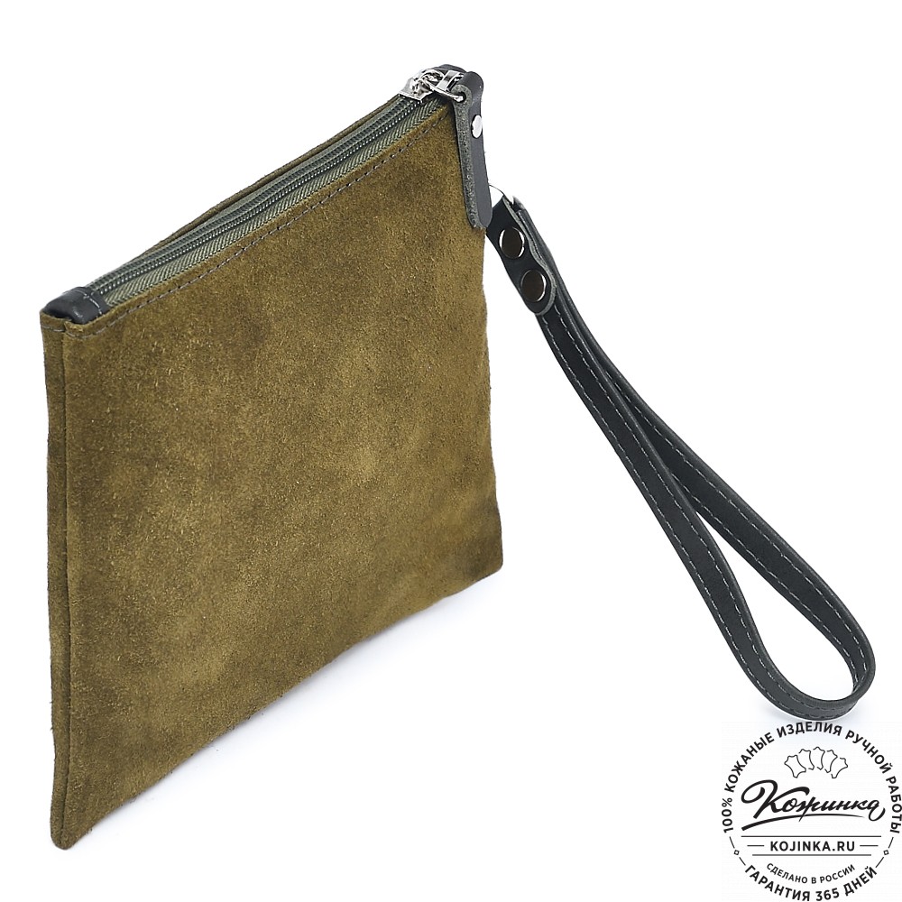 Кожаная косметичка "Флавия" велюр (хаки)