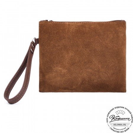  Кожаная косметичка "Флавия" велюр (коричневая) 
