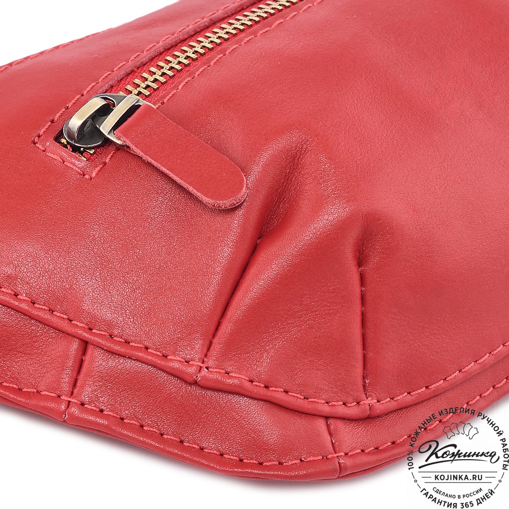  Кожаная сумка на пояс "Рики" (красная)