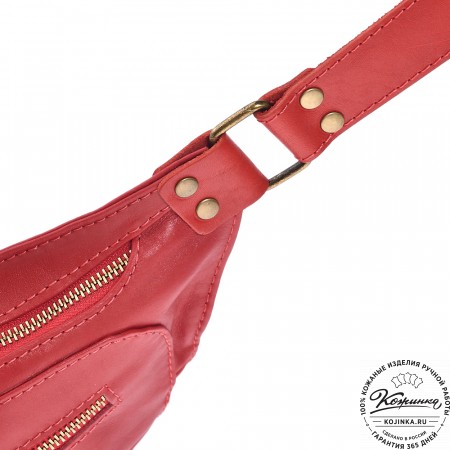  Кожаная сумка на пояс "Рики" (красная)
