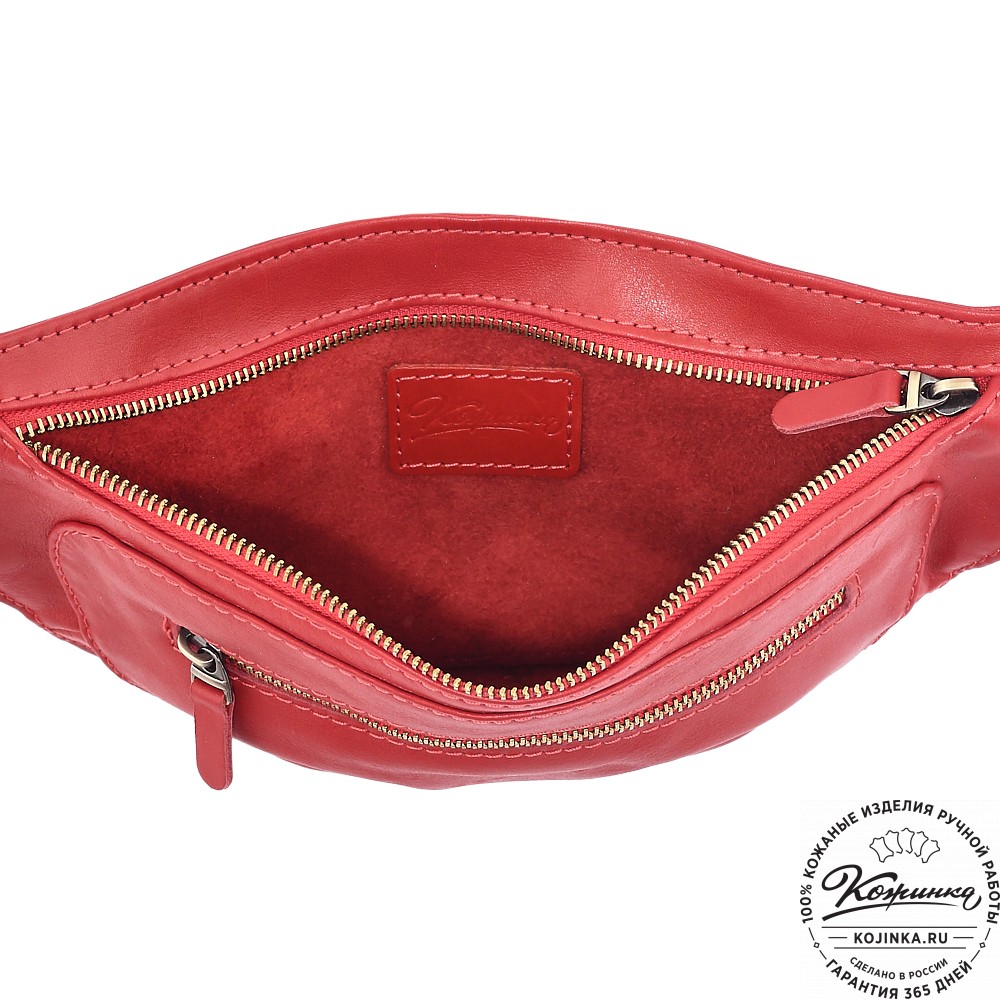  Кожаная сумка на пояс "Рики" (красная)