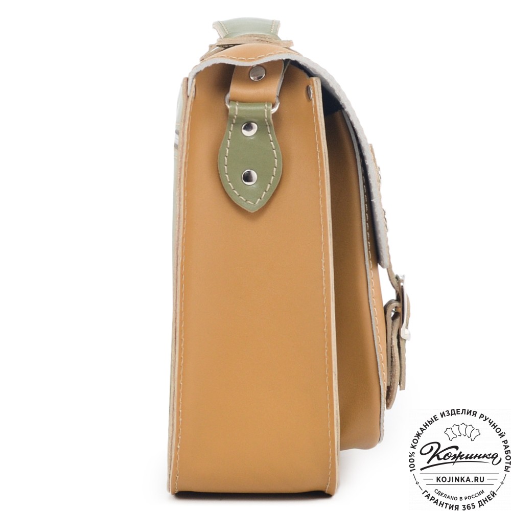 Кожаный портфель "Сатчел" (охра с зеленым) 