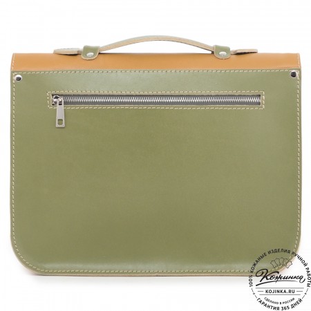 Кожаный портфель "Сатчел" (охра с зеленым) 