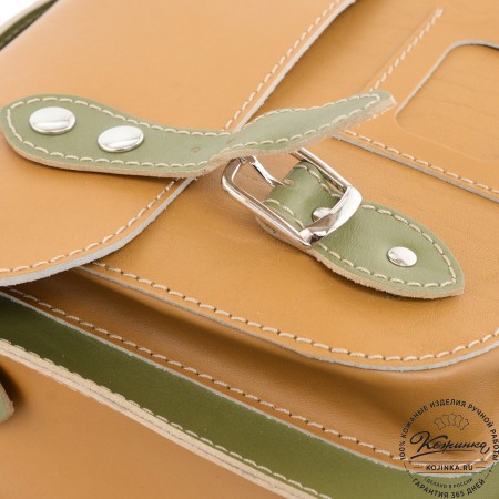 Кожаный портфель "Сатчел" (охра с зеленым) 