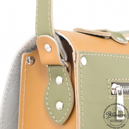 Кожаный портфель "Сатчел" (охра с зеленым) 