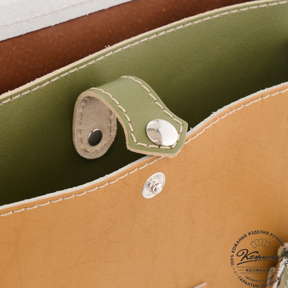 Кожаный портфель "Сатчел" (охра с зеленым) 
