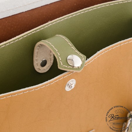 Кожаный портфель "Сатчел" (охра с зеленым) 