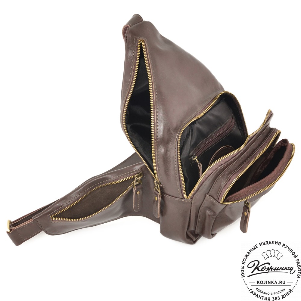  Кожаная сумка на грудь "Аполлон" (коричневая гладкая кожа)