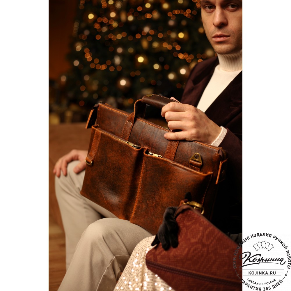 Кожаная деловая сумка "Стюарт" (коричневый эксклюзив)