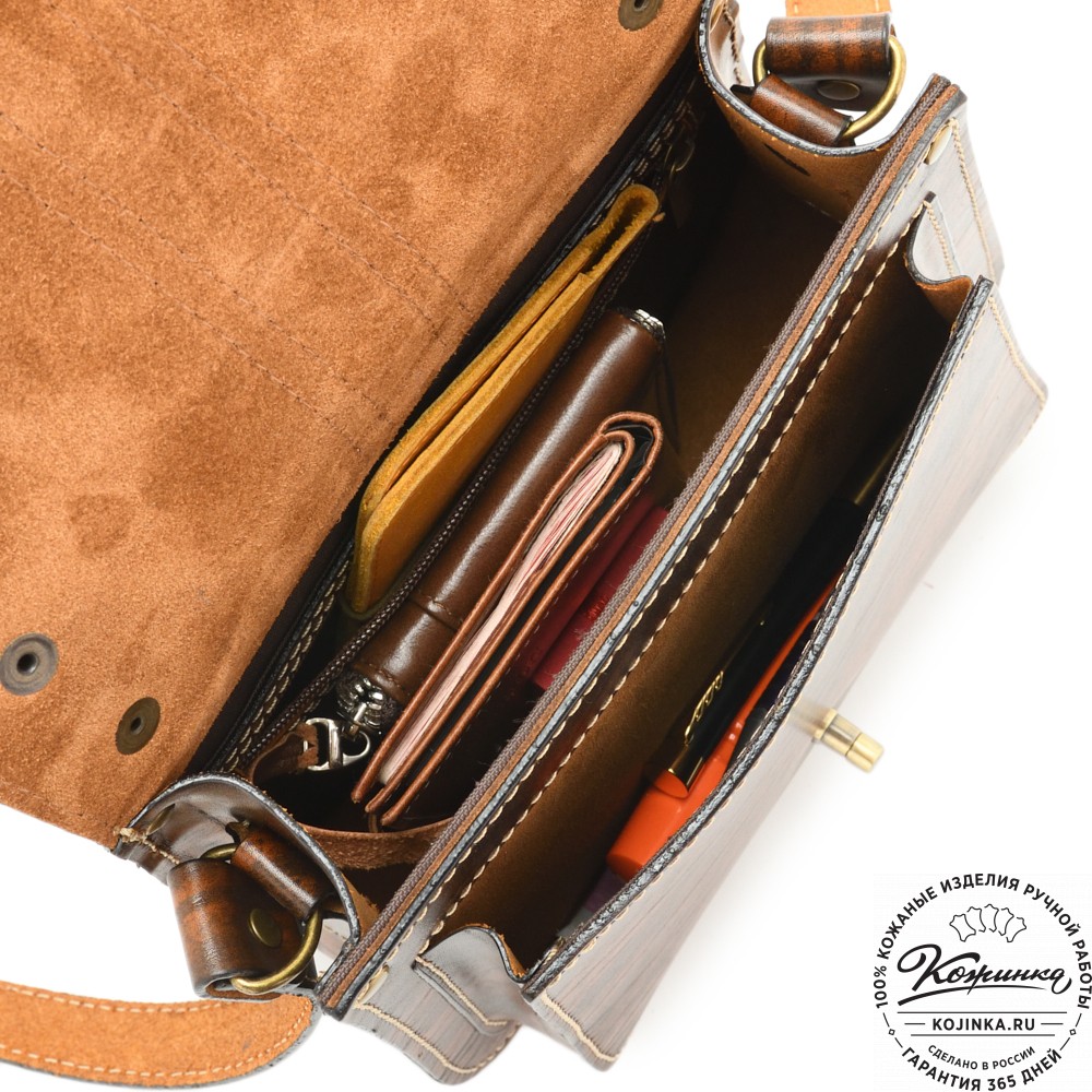 Кожаная сумка ручной работы "Париж" - с ручкой (глянец старение)