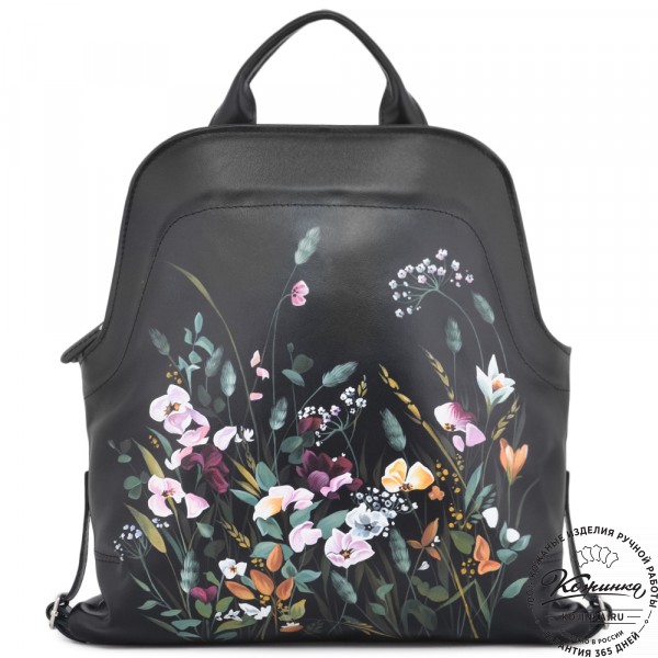 Кожаный рюкзак "Греция" "Летний луг" (черный). фото 1